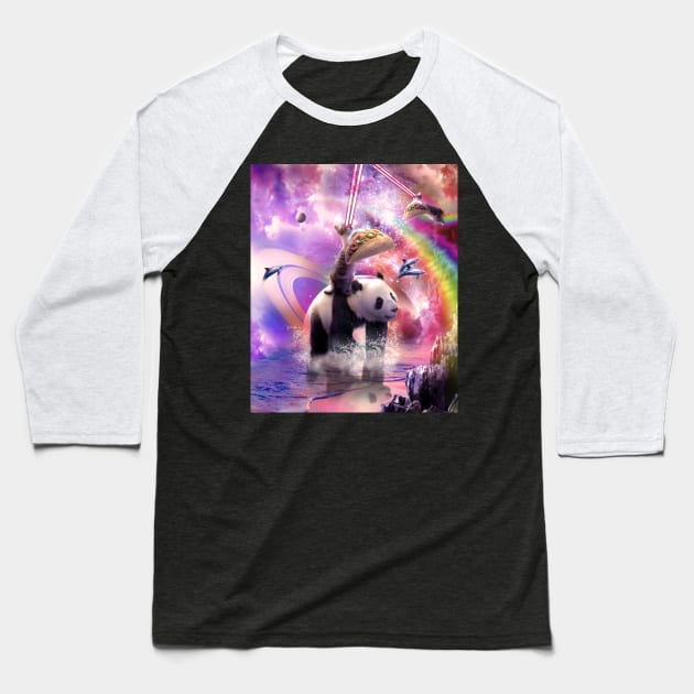 Rainbow Laser Space Cat On Panda Eating Taco Baseball T-Shirt by Random Galaxy